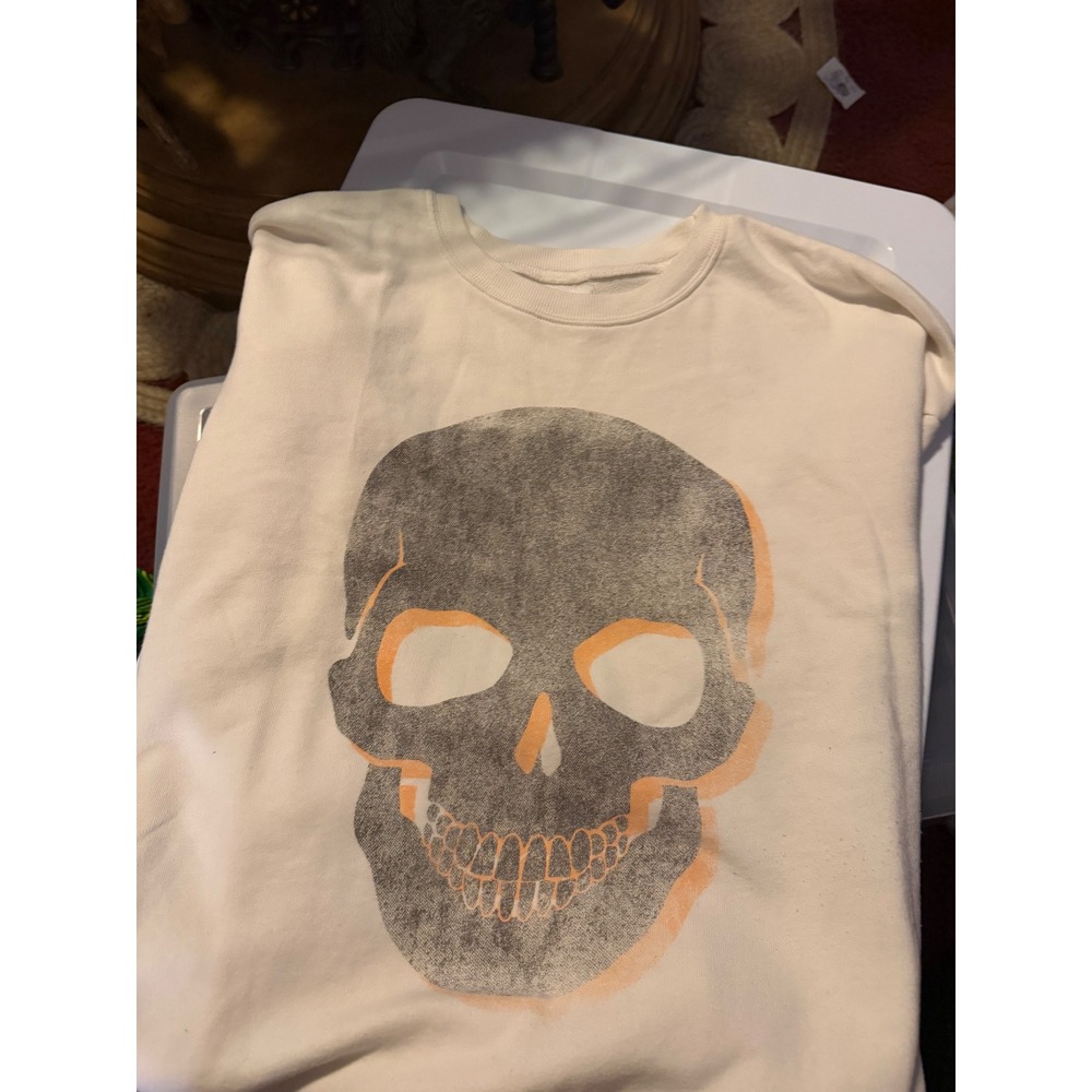 Grayson Threads Skull Graphic Sweatshirt Cream Orange Medium Crewneck Pullover‎